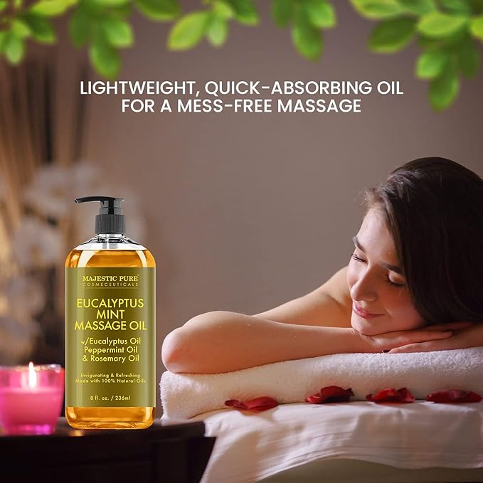 MAJESTIC PURE Eucalyptus Mint Massage Oil for Massage Therapy - Refreshing, and Relaxing - Natural Oils with Eucalyptus Essential Oil - for All Skin Types - Men and Women - 8 fl oz - Bloomnest