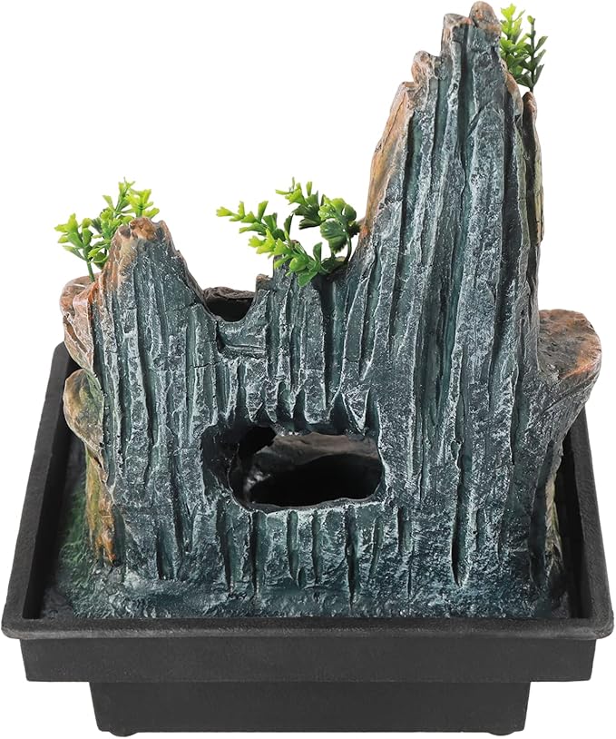 Stone Fountain Indoor Water Fountains Tabletop Waterfall Fountains Relaxing Landscape Atomizing Humidifier with Rockery Plants LED Light for Home Office Bedroom (B) - Bloomnest