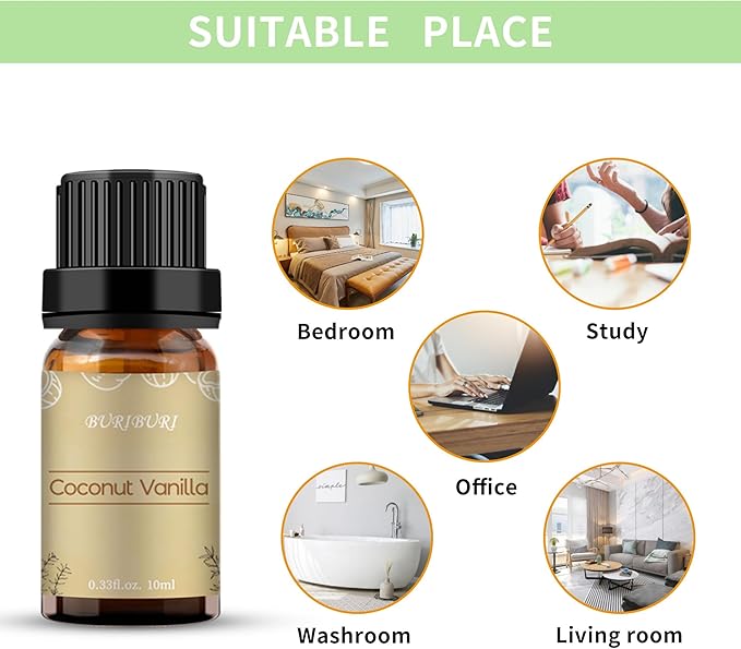 BURIBURI Coconut Vanilla Essential Oil, 10ml Premium Grade Scented Oil Coconut Vanilla Fragrance Oil for Diffuser, Massage, Candle, Soap Making - Bloomnest