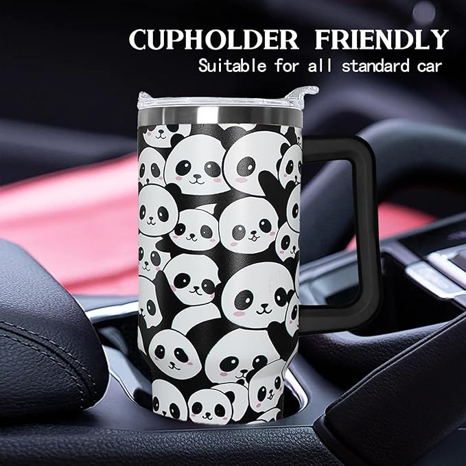 40 oz Panda Tumbler With Lid and Straw, Stainless Steel Cup Coffee Travel Mug, Gifts for Girls, Panda Stuff Decor Accessories - Bloomnest