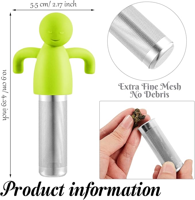 2 Pieces Tea Infuser for Loose Tea Cute Fine Mesh Tea Strainer Stainless Steel Tea Filter Ball Tea Diffuser Steeper for Teacups Teapots (Green, Gray)