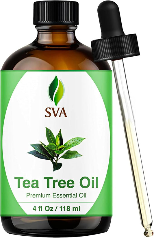 SVA Tea Tree Essential Oil – 4 Fl Oz – 100% Natural Tea Tree Oil - for Diffuser, Hair Care, Face, Skin Care, Aromatherapy, Scalp and Body Massage, Soap and Candle Making – with Dropper - Bloomnest