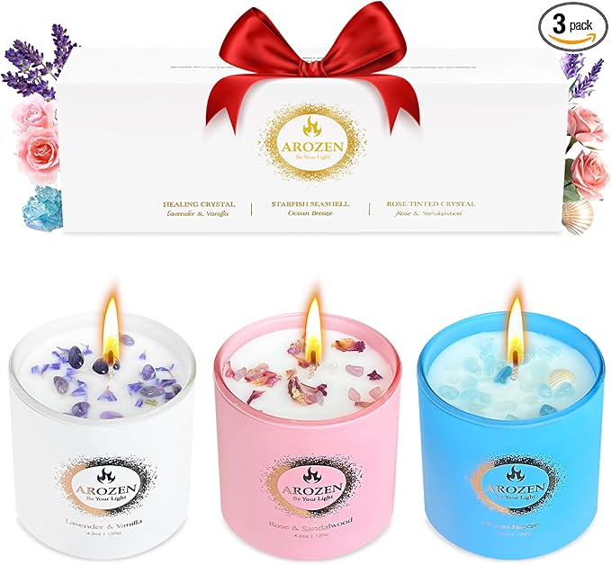 3 Pack Scented Candles Gift Set for Women, Birthday Gifts for Women, Valentines Day for her, Mothers Day Gifts, Candles for Home Scented of Lavender, Ocean Breeze & Rose Sandalwood - Bloomnest