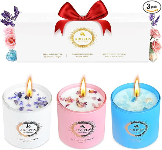 3 Pack Scented Candles Gift Set for Women, Birthday Gifts for Women, Valentines Day for her, Mothers Day Gifts, Candles for Home Scented of Lavender, Ocean Breeze & Rose Sandalwood - Bloomnest