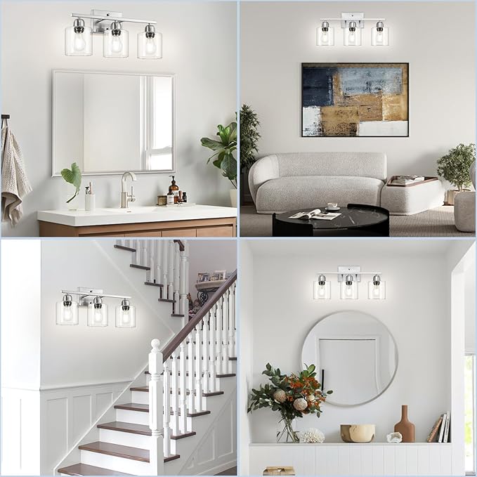 Modern Brushed Nickel 3 Light 19 inch Vanity Lights for Bathroom with Clear Glass, Bathroom Lighting Fixtures Over Mirror for Mirror Kitchen Living Room Hallway Cabinet Porch - Bloomnest