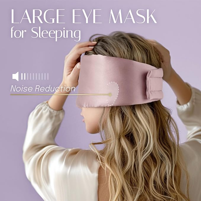 Silk Sleep Mask Soft Pressureless: 100% Mulberry Silk for Eye Skin Anti Wrinkles, Large Size for Total Blackout, Adjustable Wide Velcro Ear Cover