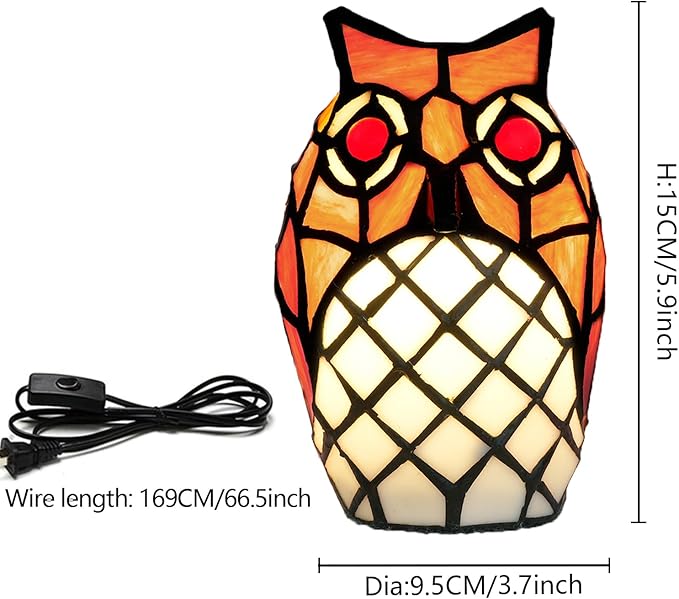 Tiffany Lamp Stained Glass lamp Small Bedside Table Lamps for Living Room Home Decor,Girls Women Birthday Halloween Christmas Thanksgiving Day Gift,Owl - Bloomnest