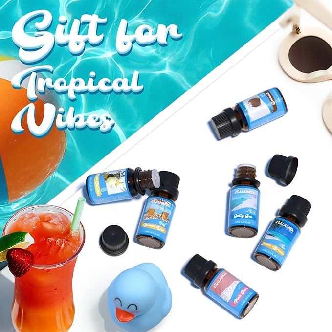 SALKING Surf & Sand Fragrance Oils, Premium Essential Oil for Diffuser, Scented Oil Gift Set for Soap Candle Making - Ocean Breeze, Salty Sea, Pink Sand, Coconut, Island Life, Pina Colada - Bloomnest