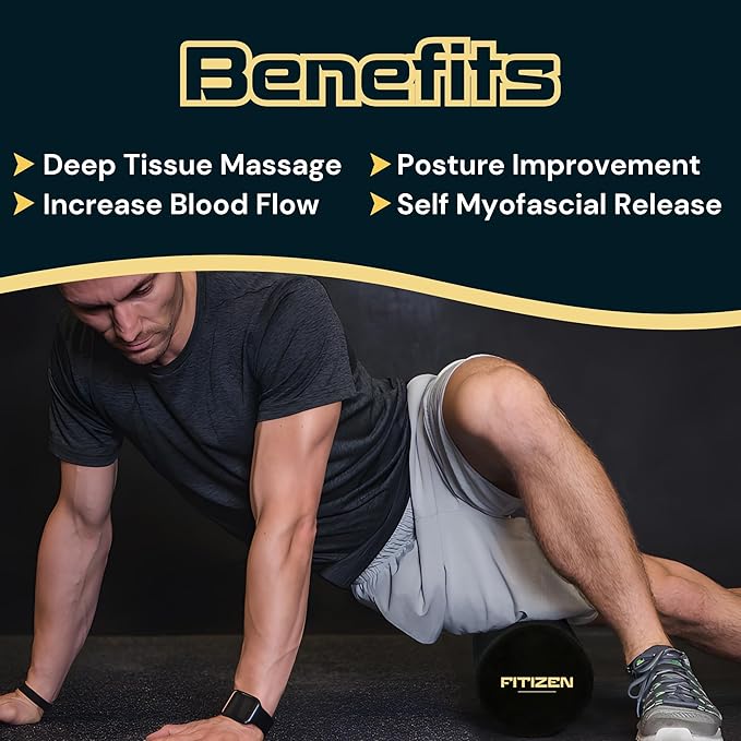 Fitizen Foam Roller – Muscle Massage Rehab Stiff Back Pain Physical Therapy Deep Tissue Firm Exercise Equipment Home Gym Stress Yoga Pilates for The Fit Citizen by FitNation - Bloomnest