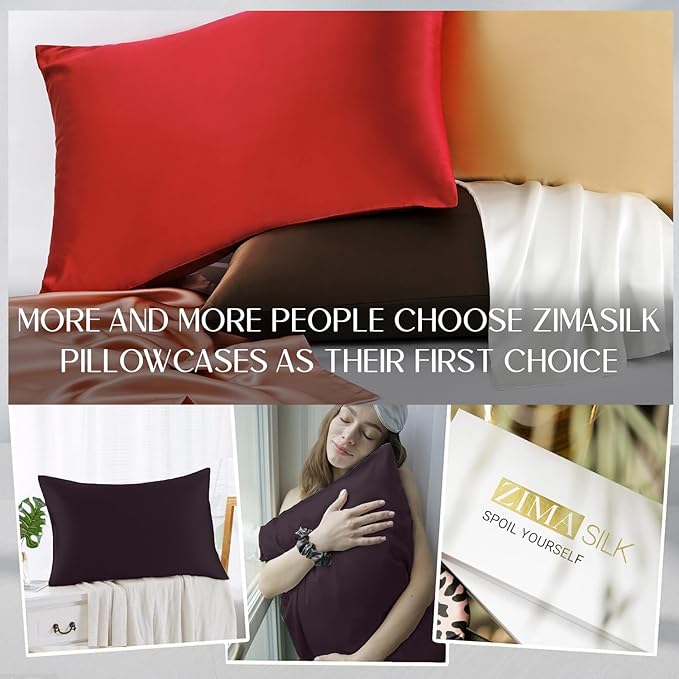 ZIMASILK 100% Pure Mulberry Silk Pillowcase for Hair and Skin Health,Soft and Smooth,Both Sides Premium Grade 6A Silk,600 Thread Count,with Hidden Zipper,1pc (King 20''x36'',Eggplant Purple) - Bloomnest