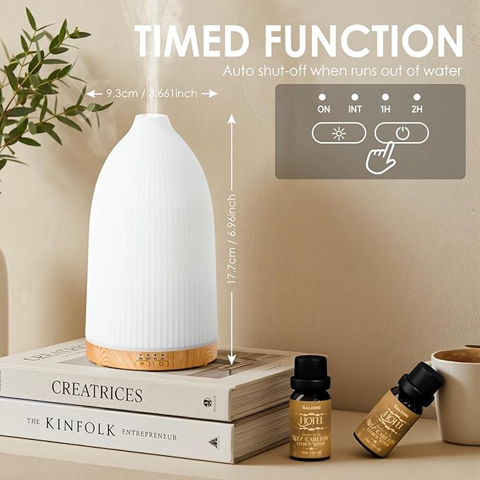 SALKING Essential Oil Diffuser, 100ml Aromatherapy Diffusers with Adjustable Mist Mode Timer Setting, Ultrasonic Diffusers for Essential Oils, Warm White Lights, 7 LED Colors, for Office Home - Bloomnest