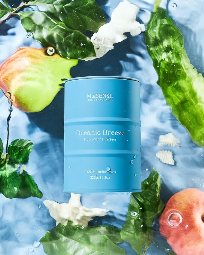 M&SENSE Oceanic Breeze Scented Candles Summer Soy Candle, Beach Candles Scented for Stress Relief Meditation Relaxing, Housewarming Gifts for Women Men, 11.3oz 70 Hour Long Burning - Bloomnest
