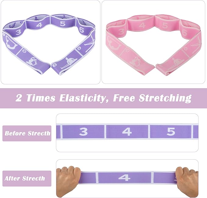 2 Pcs Kids Stretch Bands Dance Stretching Straps for Children Gymnastics Equipment Dance Training Elastic Band for Kids Multi-Loop Numbered Stretch Band for Ballet Cheerleading-8 Loops - Bloomnest