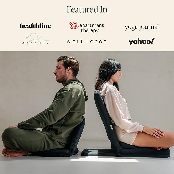 Mindful Modern Folding Pro Meditation Chair - Adjustable Meditation Seat with Back Support and Half Moon Buckwheat Meditation Cushion - Comfortable Mindfulness Living Room Floor Chair - Bloomnest