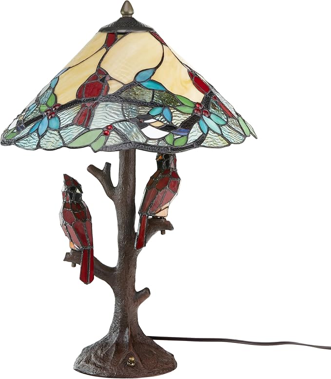 RIVER OF GOODS - Stained Glass Triple Lit Cardinals on Tree Table Lamp - 23.75" in - Table Lamp for Bedroom - Bedside Lamp - Desk Lamps for Home Office - Tiffany Style - Multi Color - Bloomnest