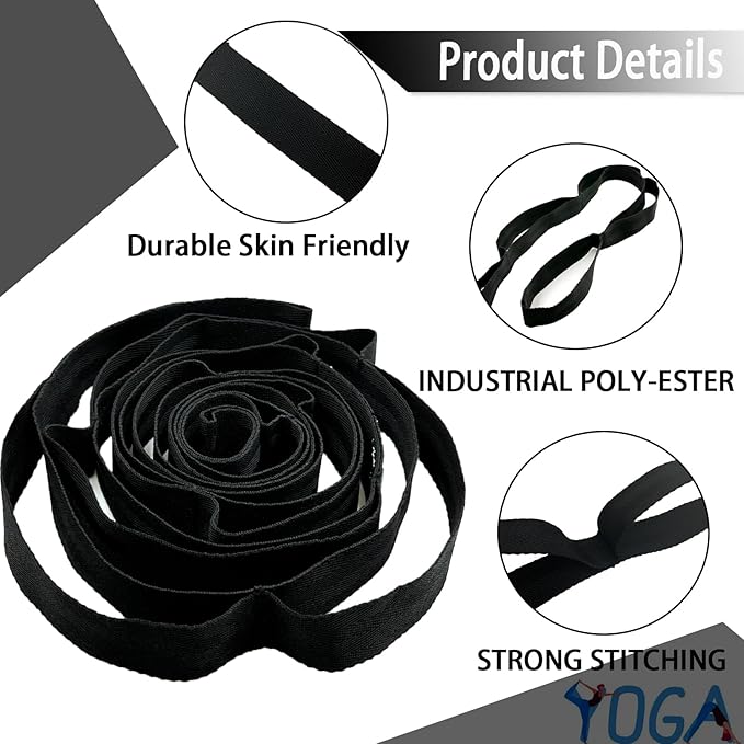Stretching Strap Yoga Strap with Loops, Stretch Straps for Physical Therapy, Non-Elastic Exercise Strap for Pilates, Dance and Gymnastics with Workout Guide - Bloomnest