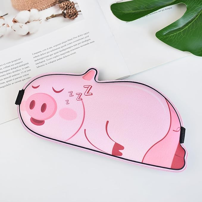 Cute Piggy Sleeping Mask Eye Mask Funny Animal 3D Contoured Sleep Mask Soft Breathable Blindfold Travel Eye Cover Eyeshade for Kids Adults Girls Boys Women Men (Piggy, Pink) - Bloomnest