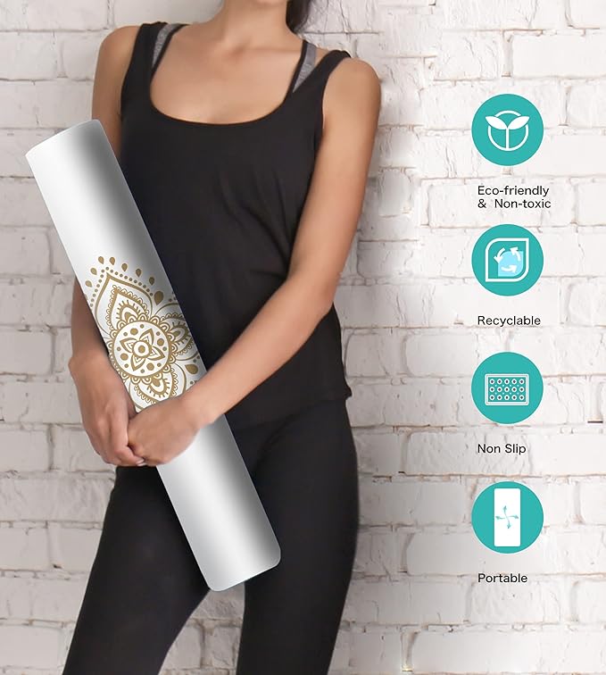Non Slip Yoga Mat TPE Workout Mat for Men Women, Thick Workout Mat with Carrying Strap, Fitness Mats for Exercise, Yoga, Fitness, Pilates, Floor Workouts (72" x 24" x 6mm) - Bloomnest