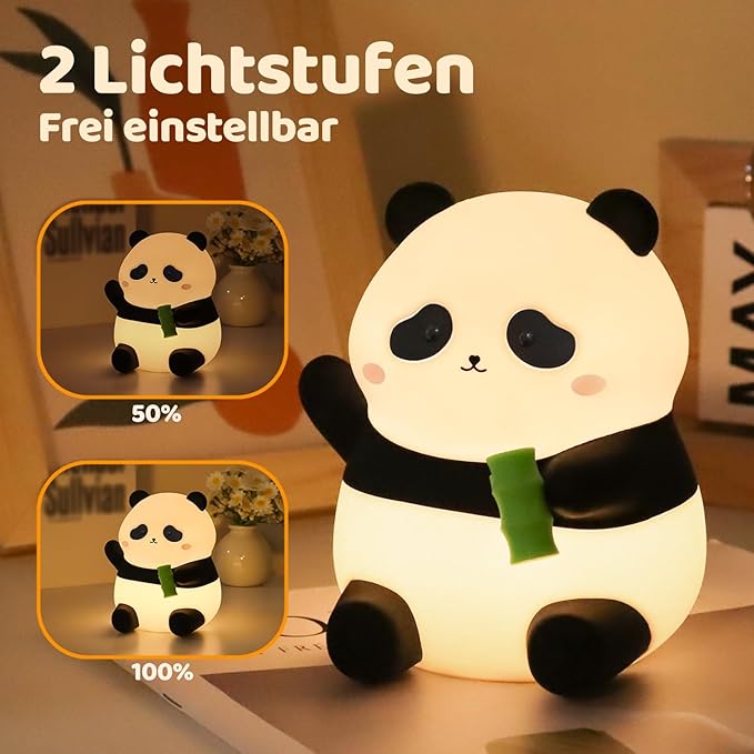 Cute Panda Silicone Night Light, LED Squishy Lamp with 12H/50H Long Battery Life, 2 Levels Brightness by Tap Control, Rechargeable Soft Light for, Kids Bedroom Decor & Gifts for Boys Girls - Bloomnest