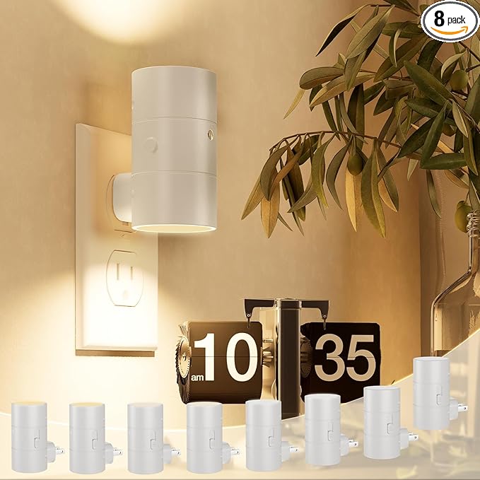 NIORSUN Night Lights Plug into Wall, Dimmable with 3 Color Modes & Auto On/Off Sensor, Ultra-Slim Nightlight for Hallway, Bathroom, Bedroom, Nursery, Kitchen (8 Pack, White) - Bloomnest