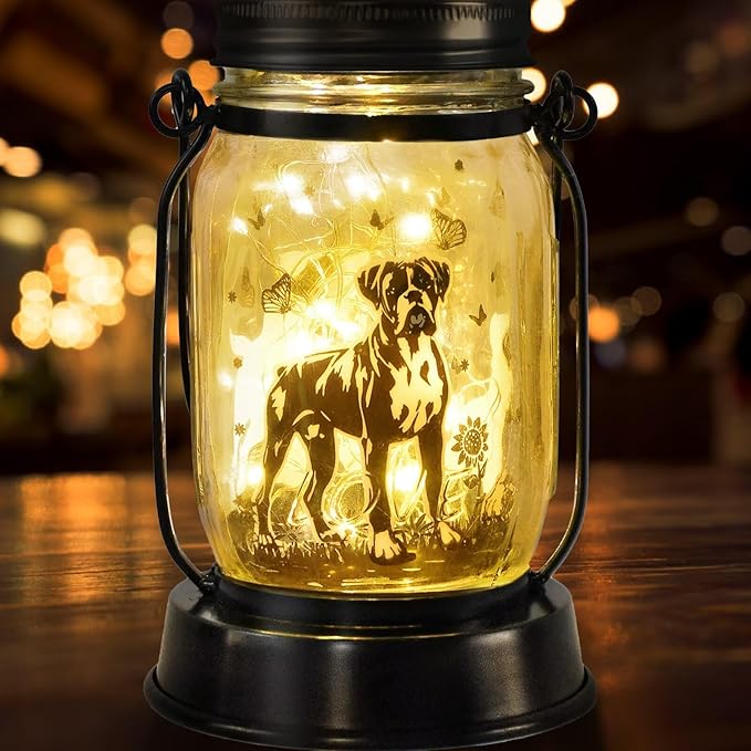 kyoryuger Boxer Dog Gifts for Women/Men Boxer Dog Lovers Solar Lantern Mom Birthday, Mothers Day, Solar Garden Decoration Outside for Yard, Patio,Backyard,Porch, Torches - Bloomnest