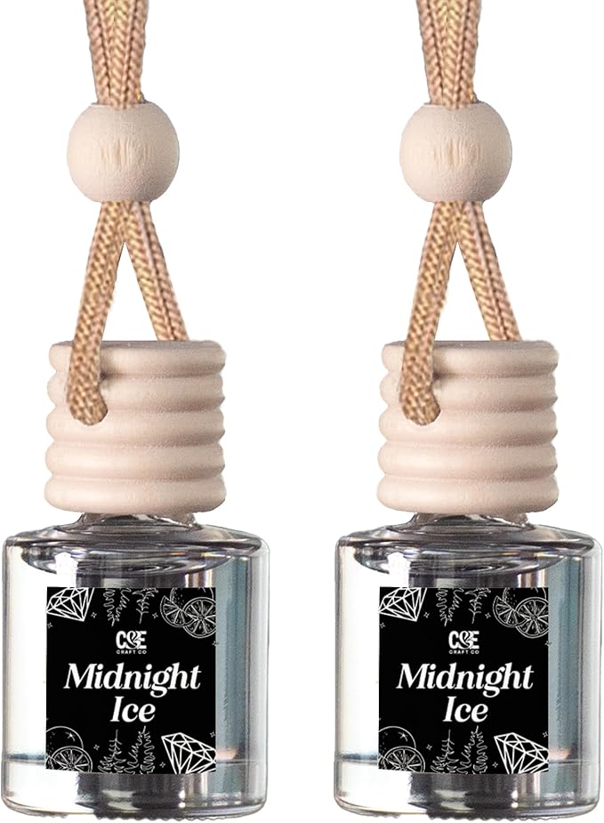 C&E Craft Co Hanging Car Air Freshener Diffuser 2 Pack, Long Lasting Fragrance Oil Car Freshener, Glass Bottle Auto Air Freshener, Made in USA (Midnight Ice) - Bloomnest