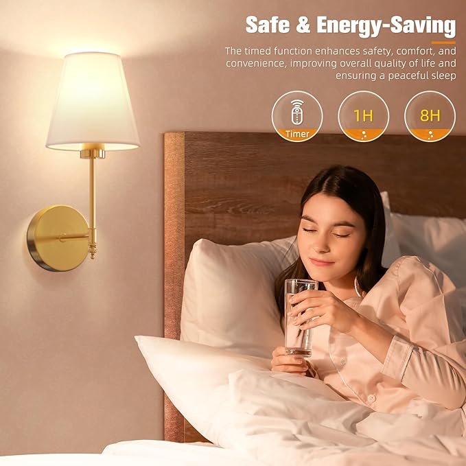NIORSUN 14.5 inch Battery Operated Wall Sconce Set of 2,Gold Rechargeable Wall Lights with 5200mAh Dimmable Detachable Bulbs and Remote,9 Colors Wireless Sconces for Bedroom Living Room Hallway Decor - Bloomnest