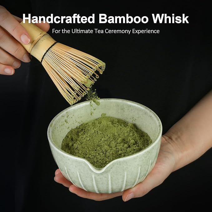 Matcha Bowl and Tea Whisk Set, 7-Piece Collection: 19-ounce ceramic bowl, whisk stand, bamboo scoop with scoop holder, tea strainer, and tea towel. Complete matcha ceremony set. - Bloomnest