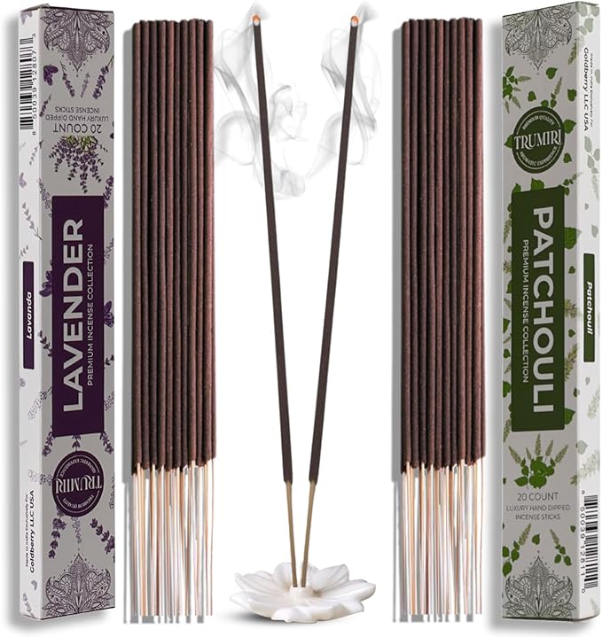 Trumiri Incense Sticks - Combo Pack of 40 Insence-Sticks - 20 Lavender + 20 Patchouli - Insenses - Insents - Incents - Inscense - Incence - Incienso - All Natural Incense Sticks TRUMIRI