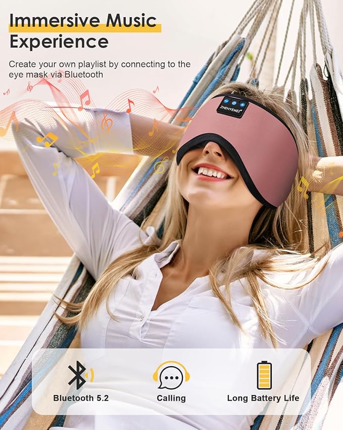 Bluetooth Sleep Mask Headphones 3D Deep Eye Mask with Headphones,Can Play 14 Hours Breathable 100% Blackout Sleeping Mask for Travel/Nap,Sleep Aids with Travel Bag Tech Gadgets for Men Women - Bloomnest