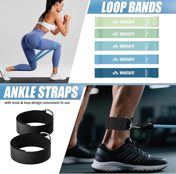 WHATAFIT Resistance Bands, Exercise Bands，Resistance Bands for Working Out, Work Out Bands with Handles for Men and Women Fitness, Strength Training Home Gym Equipment - Bloomnest