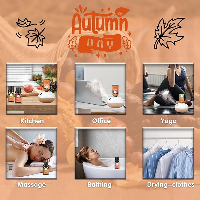 Fall Essential Oils Set - Pure Plant Extracts, Oil Diffuser Essential Oils, Essential Oils for Diffusers for Home, Includes Citrus Burst, Freshness, Cozy Reunion, Fiesta, Leaf Aroma, Aromatic WECONA-NaturalRemedies