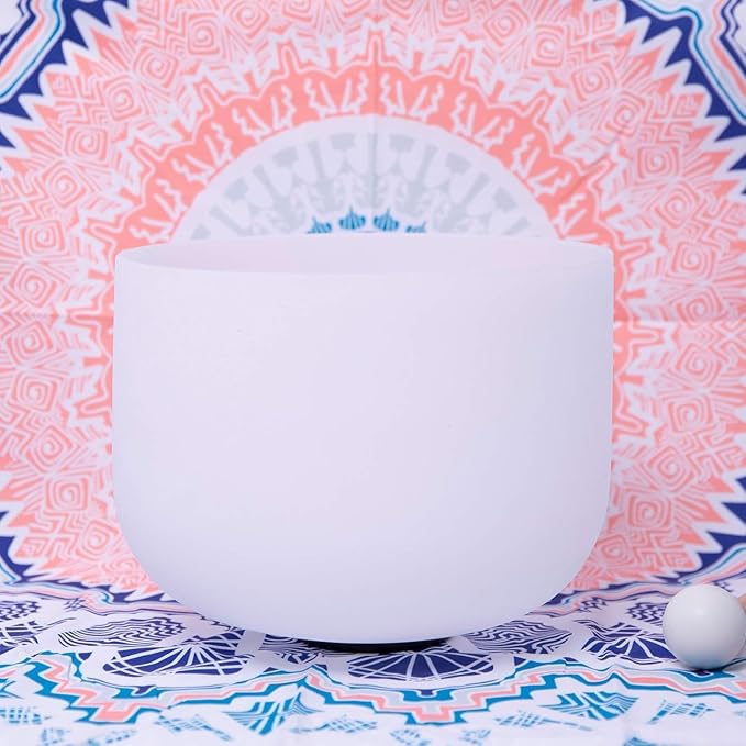 432Hz B Crown Chakra Frosted Quartz Crystal Singing Bowl 8 inch mallet and o-ring included - Bloomnest