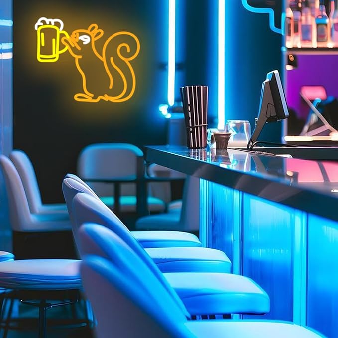 Squirrel Beer Neon Sign for Wall Decor Bar Light Beer Squirrel Neon Light Beer Glass LED Neon Light Squirrel Wall Decor Dimmable Neon Light Sign for Bar Man Cave Bedroom Shop Business - Bloomnest