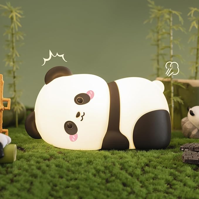 Lying Panda Night Light, Cute Baby Light 3 Level Dimmable, Nursery Nightlight for Snoothing, Sleeping Companion, Auto-Off 30Min Timer, Rechargeable Battry Cordless, - Bloomnest