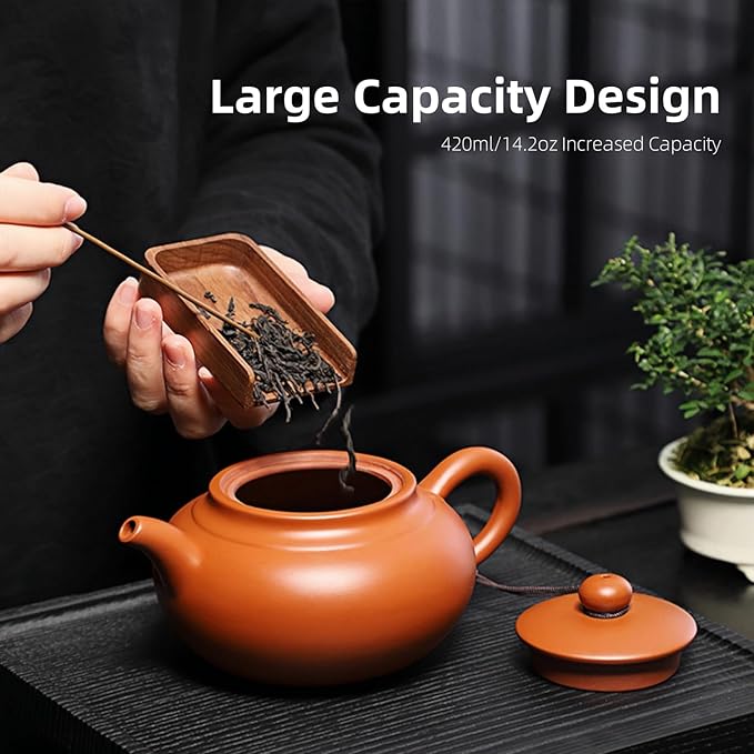 Chinese Clay Teapot, Yixing Xishi Zisha Tea Pot, Handmade Pottery Purple Sand Mud Kungfu Tea Set Kettle,14oz Zhuni - Bloomnest