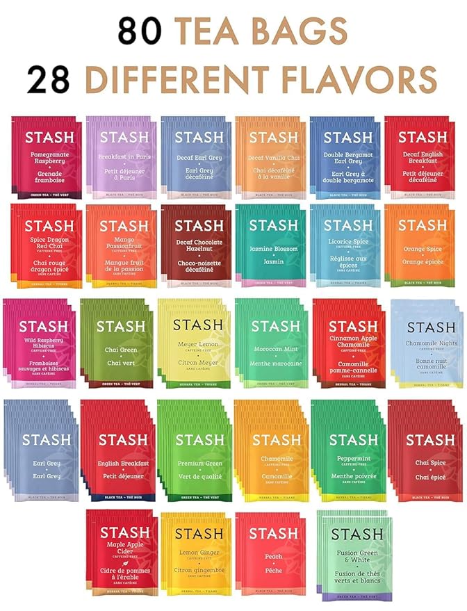 Tea Bags Sampler Gift Box – 80 Count, 28 Flavors – Wooden (MDF) Tea Organizer in Walnut – Variety Pack for Mom, Dad, Friends, Coworkers, Students, Men & Women - Bloomnest