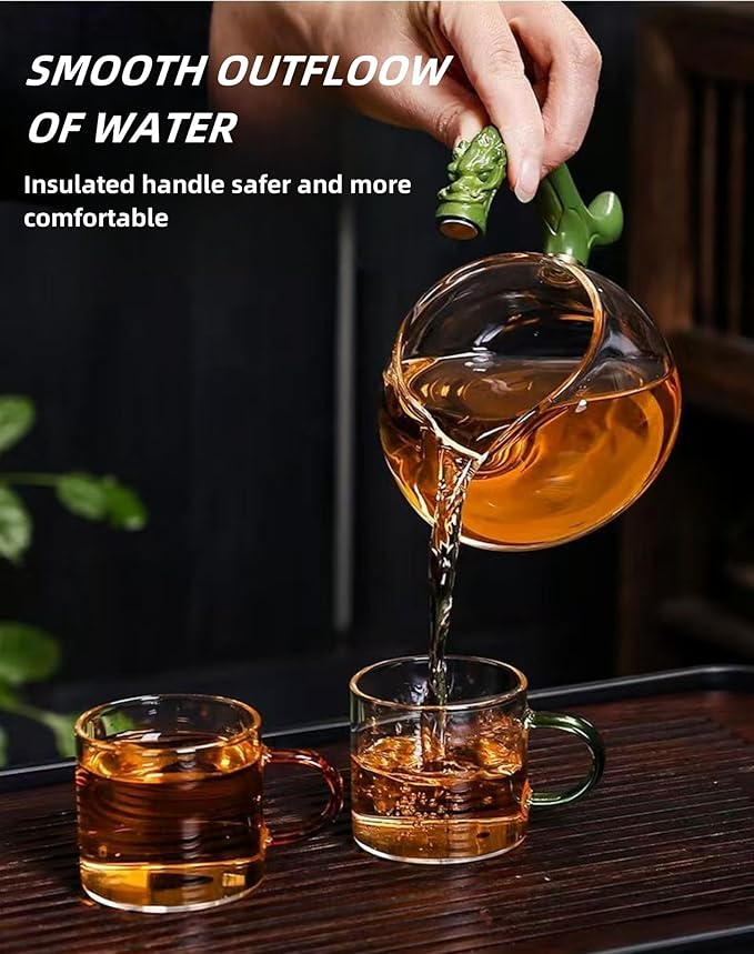 Tea Infuser Lazy Kungfu Magnetic TeaPot Semi-Automatic Drip Glass Teapots Panda Heat-Resistant Tea Maker Set(Iclude Six Gentlemen of Tea Set)