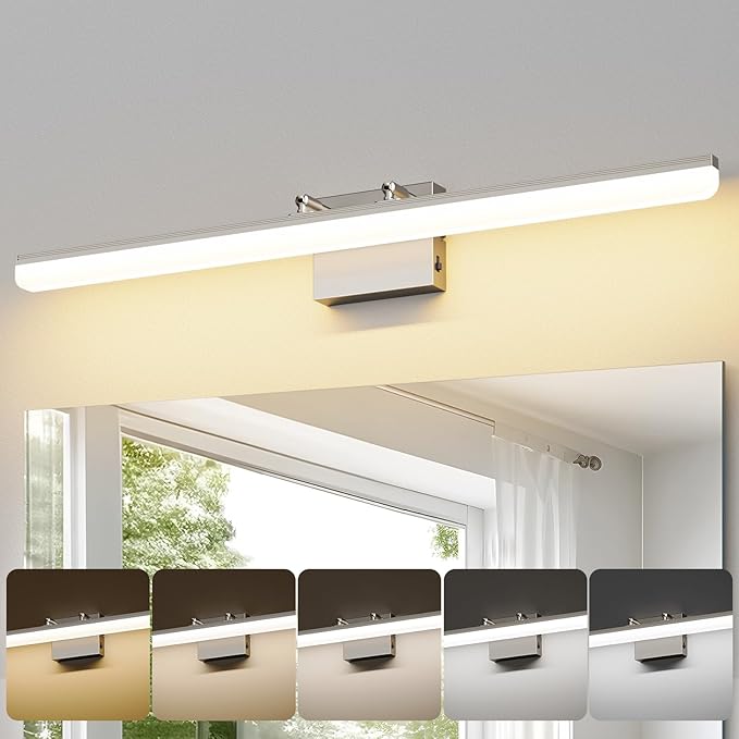 Brushed Nickel Vanity Light 31.5", 24W LED Dimmable Bathroom Light Bar with Adjustable Angle & 5CCT – Modern Long Wall Fixture for Bathroom, Powder Room, Bedroom, Apartment, Hotel - Bloomnest