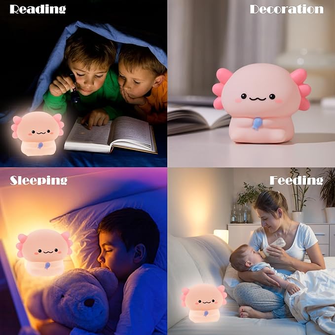 Axolotl Cute Cartoon Nursery Night Lights, Animal Design Safe Silicone Soft LED Nursery Lamp for Toddler Room Decoration - Bloomnest