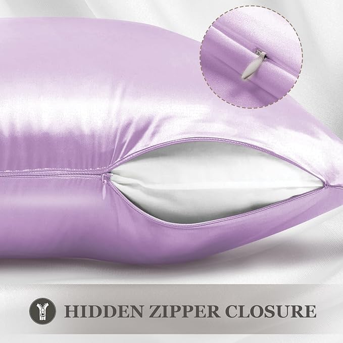 Adubor Mulberry Silk Pillowcase for Hair and Skin with Hidden Zipper, Both Side 23 Momme Silk, 900 Thread Count (20x36 inches, King Size, Light Purple, 1pc) - Bloomnest