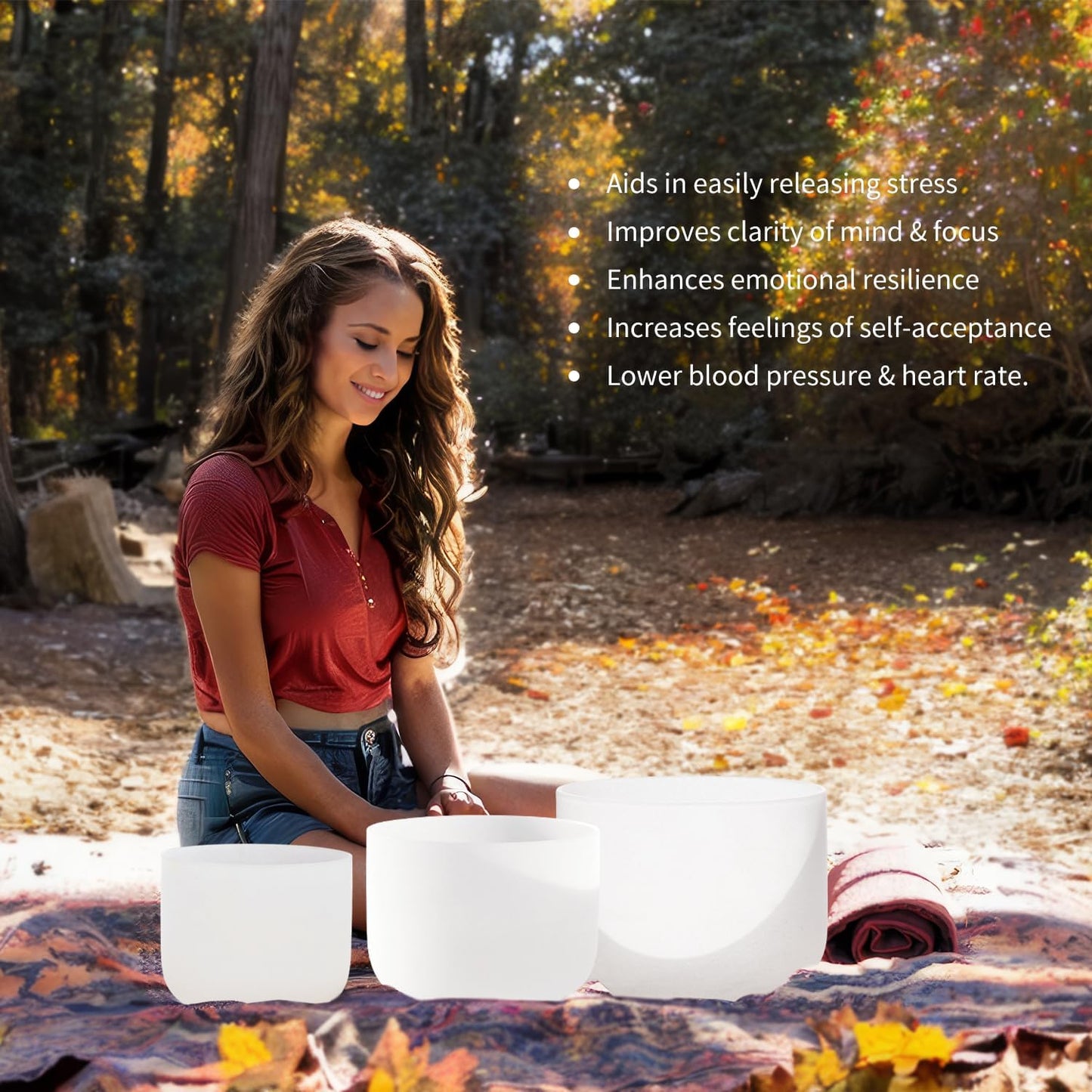 440HZ Set of 3 PCS 7''-11'' Paternoster Frosted Quartz Crystal Singing Bowls 7''G 9''E 11''C With Case Bag