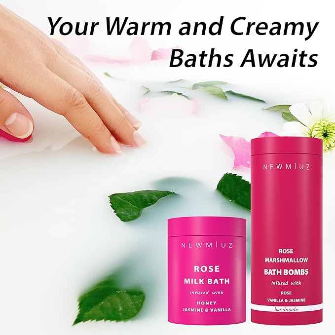 Rose Vanilla Bath Bomb Mega Foaming Bubbles Infused with Vanilla Jasmine Luxurious Spa Bath Essentials Nourishing Dry Skin Stress Relief Bath Gift - Bloomnest