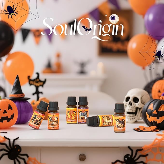 Halloween Fragrance Oils Set, Essential Oil for Diffuser, Diffuser Oil, Use for Soap Candle Making,Caramel Apples, Pumpkin Pie, Candy Corn, Halloween Cookies, Popcorn Balls, Snickers Bars - Bloomnest