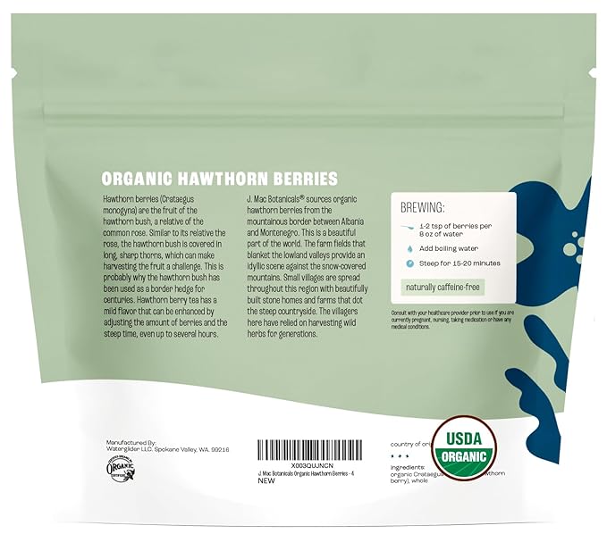 J Mac Botanicals, Organic Dried Hawthorn Berries Whole (4 oz) Hawthorn berry from Eastern Europe, certified Organic hawthorn berry tea, Hawthorne berries bulk resealable bag, Dried Hawthorn berries - Bloomnest