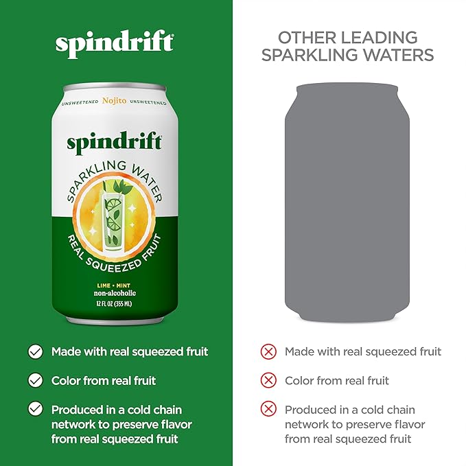 Spindrift Sparkling Water, Nojito Flavored, Made with Real Squeezed Fruit, 12 Fl Oz Cans, Pack of 24 (Only 4 Calories per Can) - Bloomnest