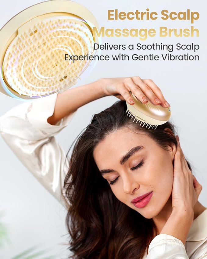 Electric Scalp Massager – Rechargeable Head Massager with Anion Technology, Portable Anti-Frizz Scalp Tool, Scalp Massager Gift for Men & Women(Gold) PUFIERDisco