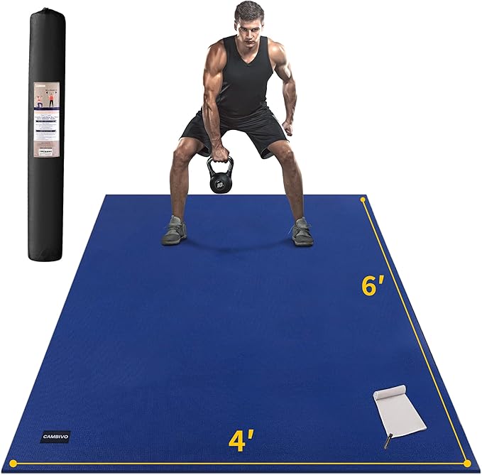 CAMBIVO Large Exercise Mat for Home Workout, 8'x6'/7'x5'/6'x4' (7 mm) Extra Thick Exercise Mat for Home Gym, Shoe-Friendly, Non-Slip Gym Mat for Jump Rope, Weights, Cardio, Fitness - Bloomnest