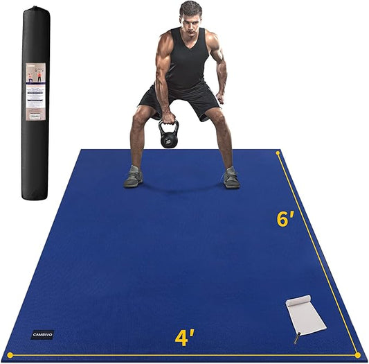 CAMBIVO Large Exercise Mat for Home Workout, 8'x6'/7'x5'/6'x4' (7 mm) Extra Thick Exercise Mat for Home Gym, Shoe-Friendly, Non-Slip Gym Mat for Jump Rope, Weights, Cardio, Fitness - Bloomnest