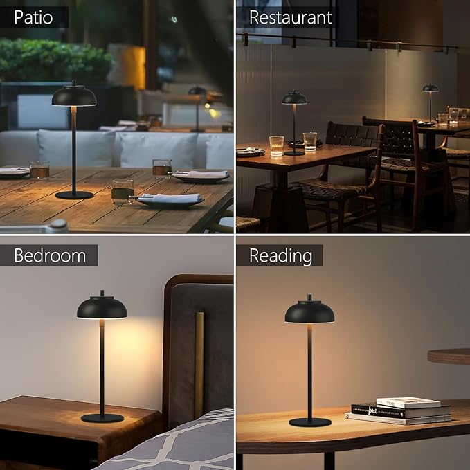 Cordless Table Lamps Rechargeable - 5000mAh Battery Operated Table Lamp, 3 Color Stepless Dimming Portable LED Table Light for Restaurant/Bedroom/Bars/Cafe/Outdoor/Camping(Black 2 Pack) - Bloomnest